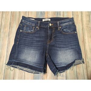 Vigoss Harley Cutoff Denim Shorts Size 25 Distressed Raw Hem Dark Wash Stretch